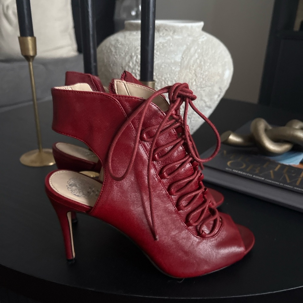 Elegant Red Lace-Up Heels